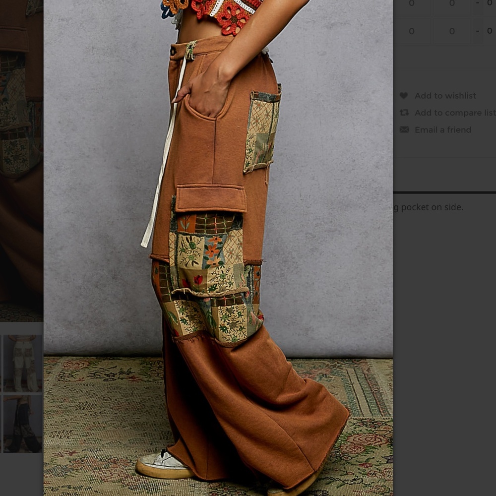 POL " Darlene " POL French Terry Pants Wide-Leg Patchwork Cargo Pants in Brown - Picture 2 of 6